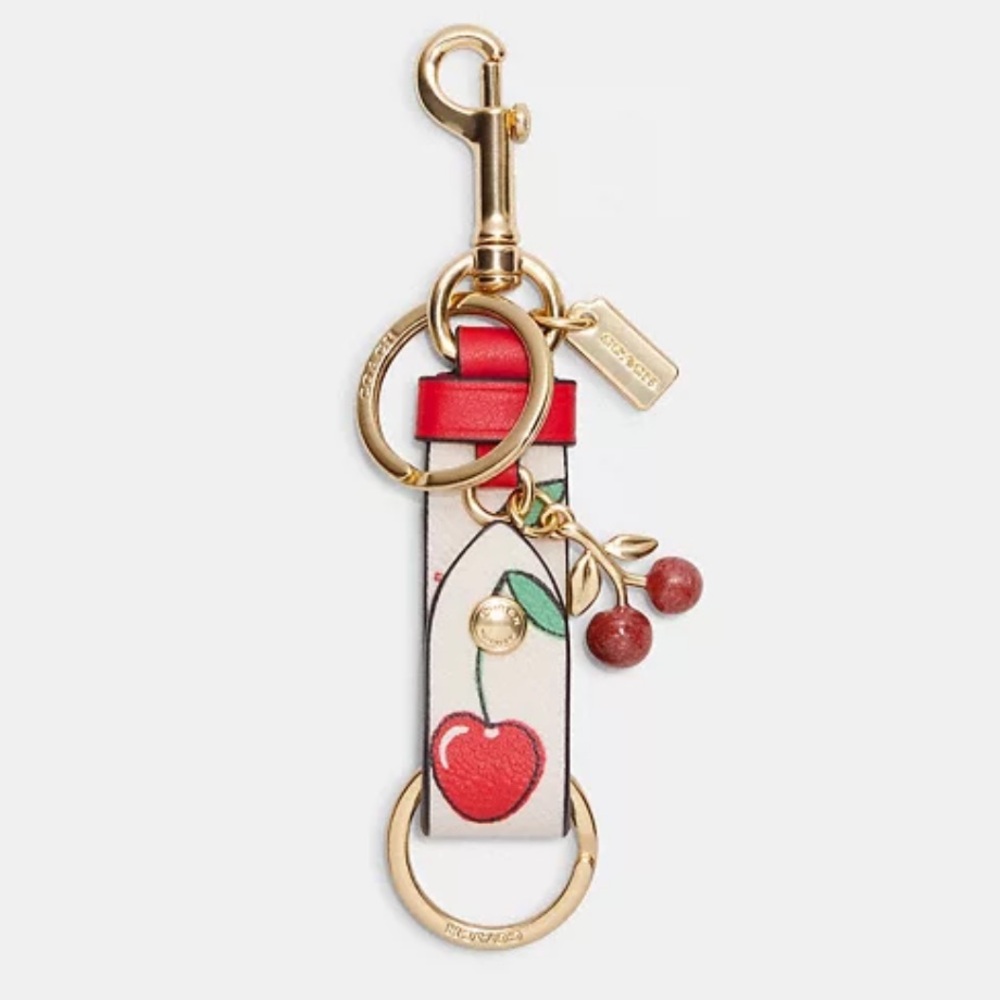 NEW Coach Trigger Snap Bag Charm With Heart Cherry Print